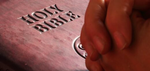 person hands on holy bible