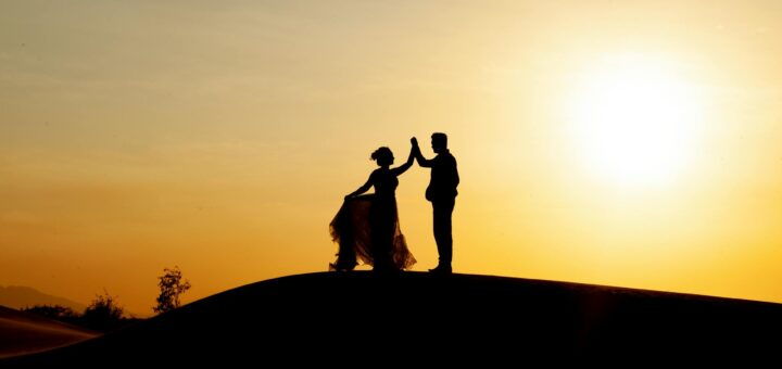 silhouette of newly wedded couple