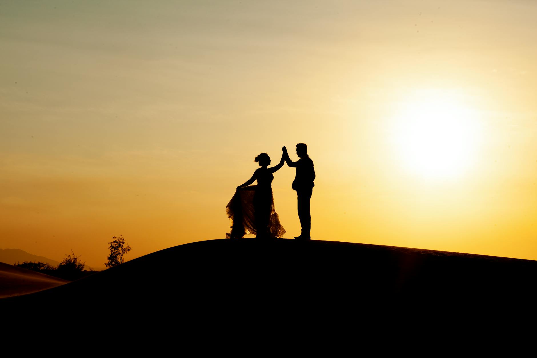 silhouette of newly wedded couple